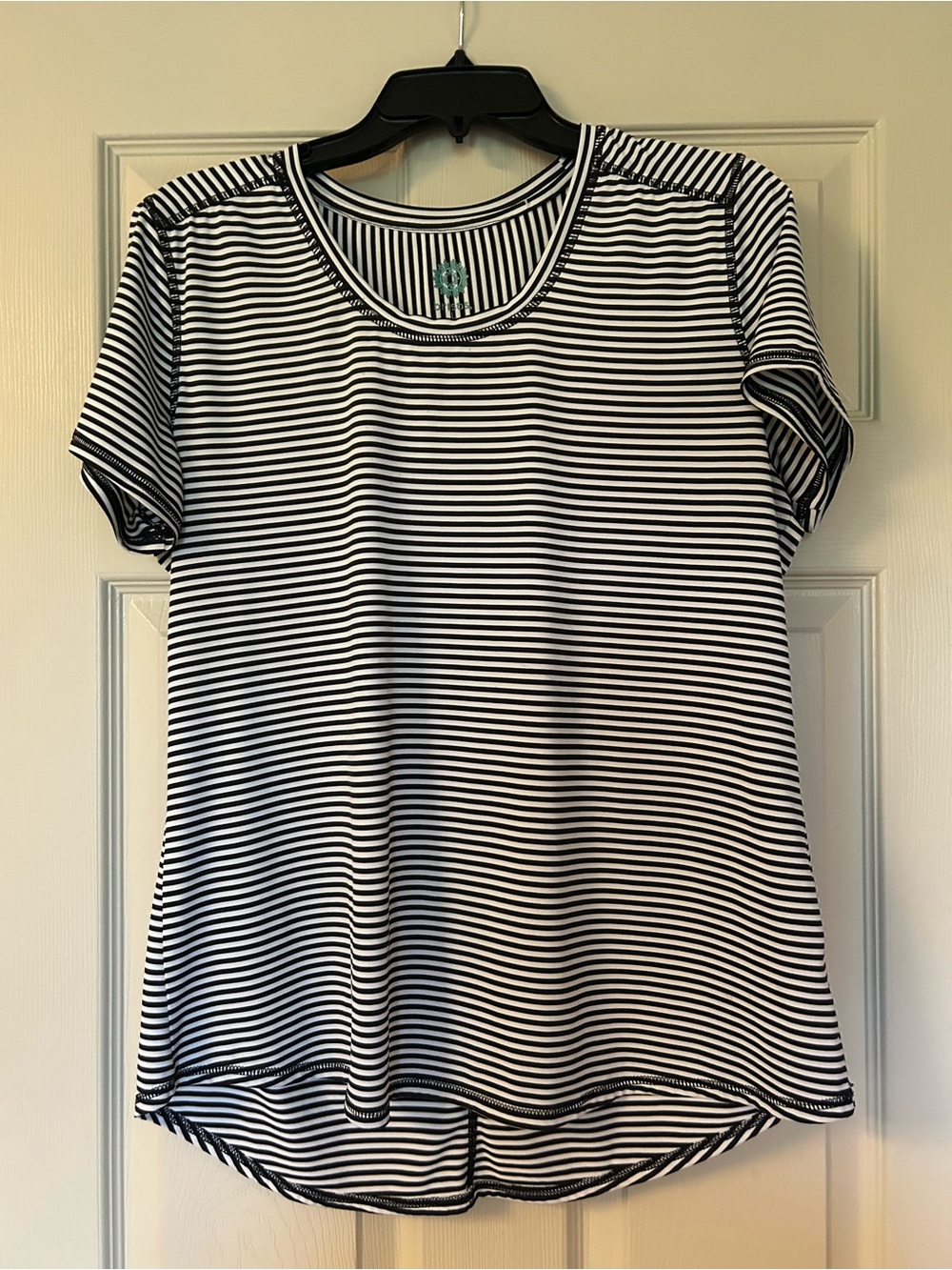 Black & White Striped Women's athletic Short Sleeve Tee